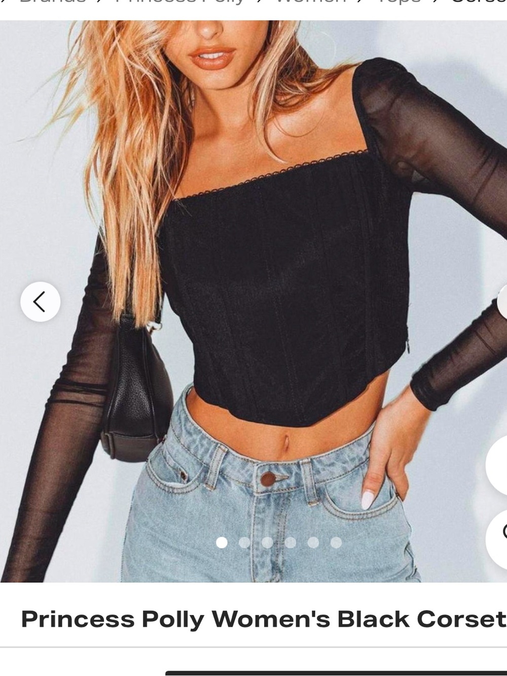 Princess Polly Black Sheer-Sleeve Corset Crop Top